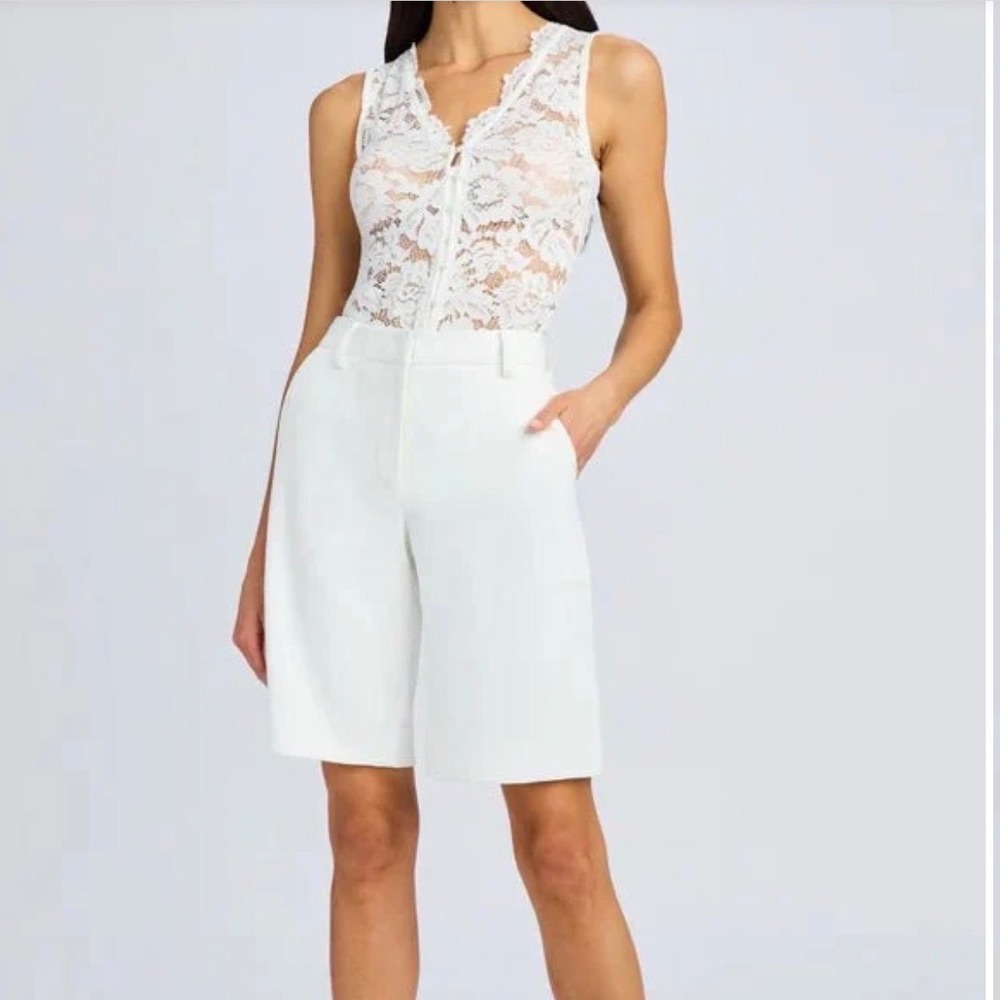Generation Love Katina Crepe Bermuda Shorts White High Rise Wide Leg 0 New